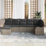 Graues 7-teiliges vidaXL Garten-Sofa-Set aus Poly Rattan mit Kissen für Terrasse und Garten.