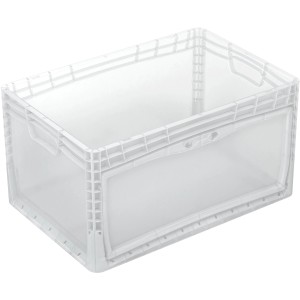 Transparente Eurobox-System Box 60x40x32 cm mit seitlicher Klappe zur Aufbewahrung.