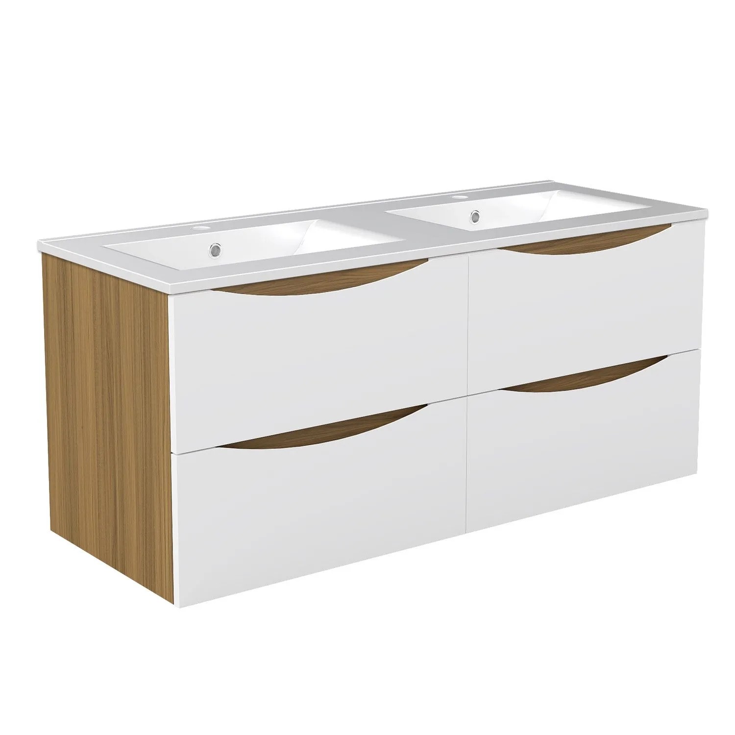 Duschspa Doppelwaschbecken mit Unterschrank ELIO 120 cm Keramik Waschtisch mit Softclose