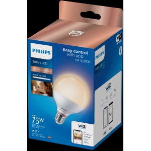 Philips Smart LED-Lampe 75W E27 Globe, steuerbar, in Verpackung.