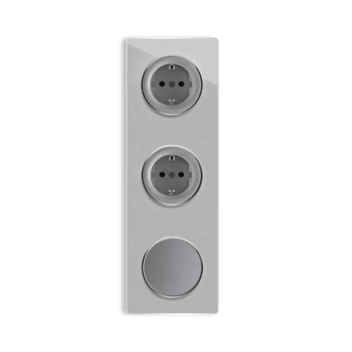 OneKeyElectro 2x Schuko Steckdose + Lichtschalter Einfach + Glas Abdeckrahmen 3fach Senkrecht Grau