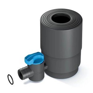 Arves Regensammler Basalt mit blauem Hahn für Fallrohre, Zubehör für Regentonnen.