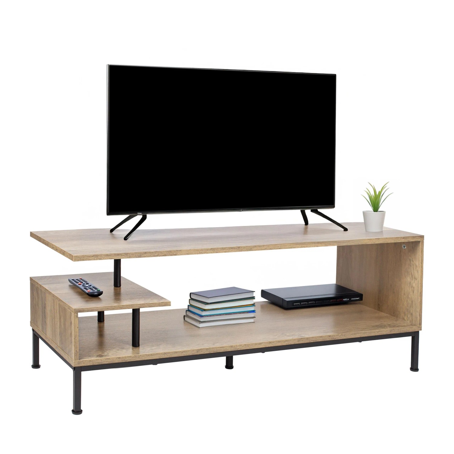 Relaxdays TV Lowboard Holzwerkstoff Stahl Holzoptik Schwarz Rutschfest 40 cm x 106 cm x 39,5 cm 11,8 kg