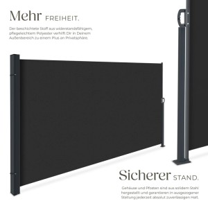 Schwarze Tectake Seitenmarkise 180x300 cm für Terrasse & Balkon