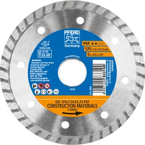 Pferd Diamanttrennscheibe DG PSF 125 mm für Winkelschleifer, geeignet für Beton und Stahlbeton.