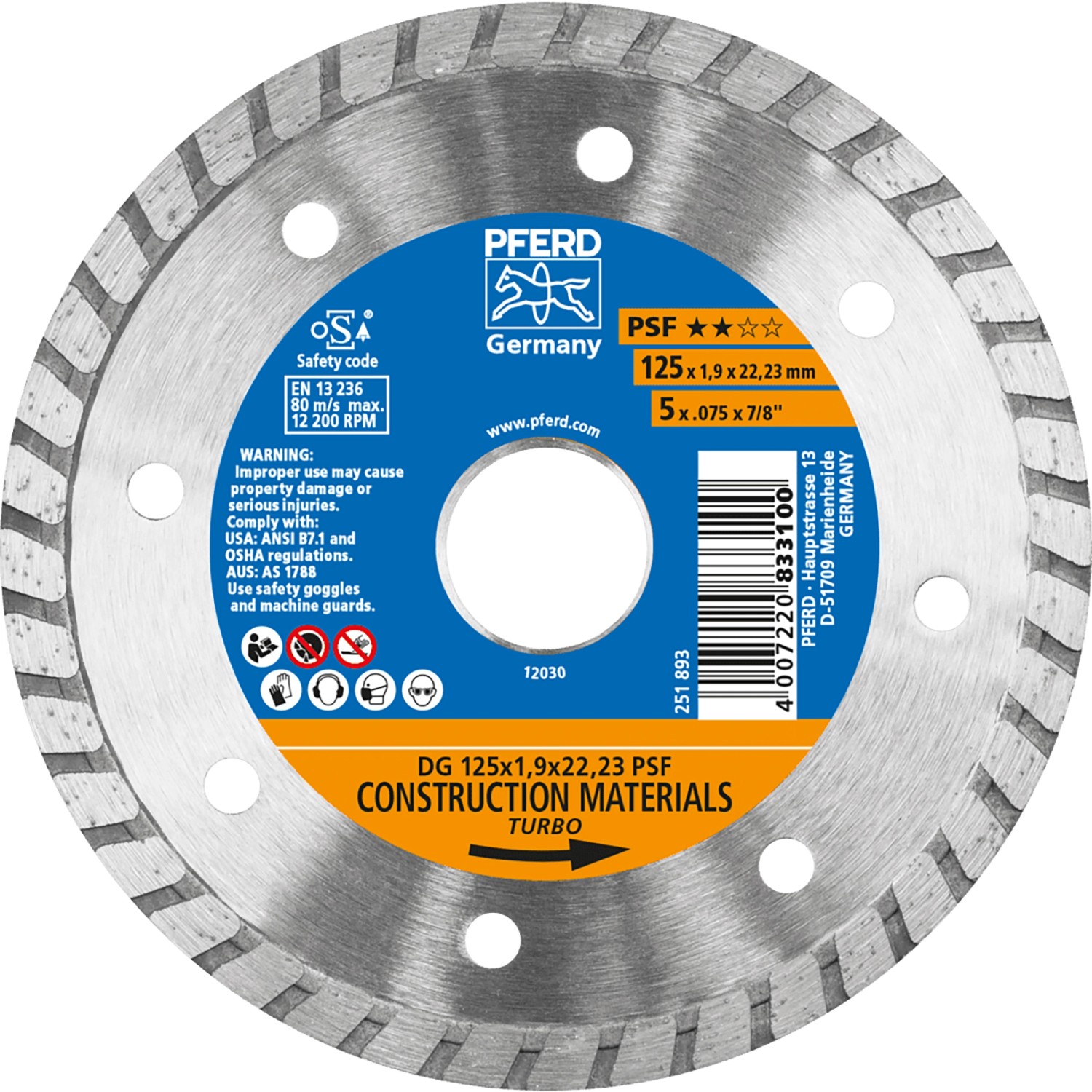 Thumbnail - Pferd Diamantwerkzeuge für die Bauindustrie DG PSF 125 mm x 1,9 mm x 22,23 mm