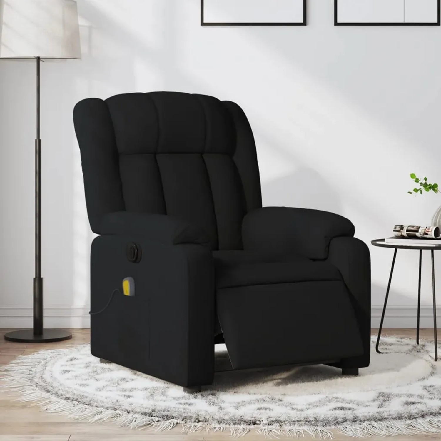 Schwarzer elektrischer Massagesessel aus Samt von vidaXL, Modell 14. Relaxsessel für Wohnzimmer.