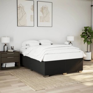 Schwarzes vidaXL Bettgestell (160x200 cm) aus Stoff ohne Matratze.