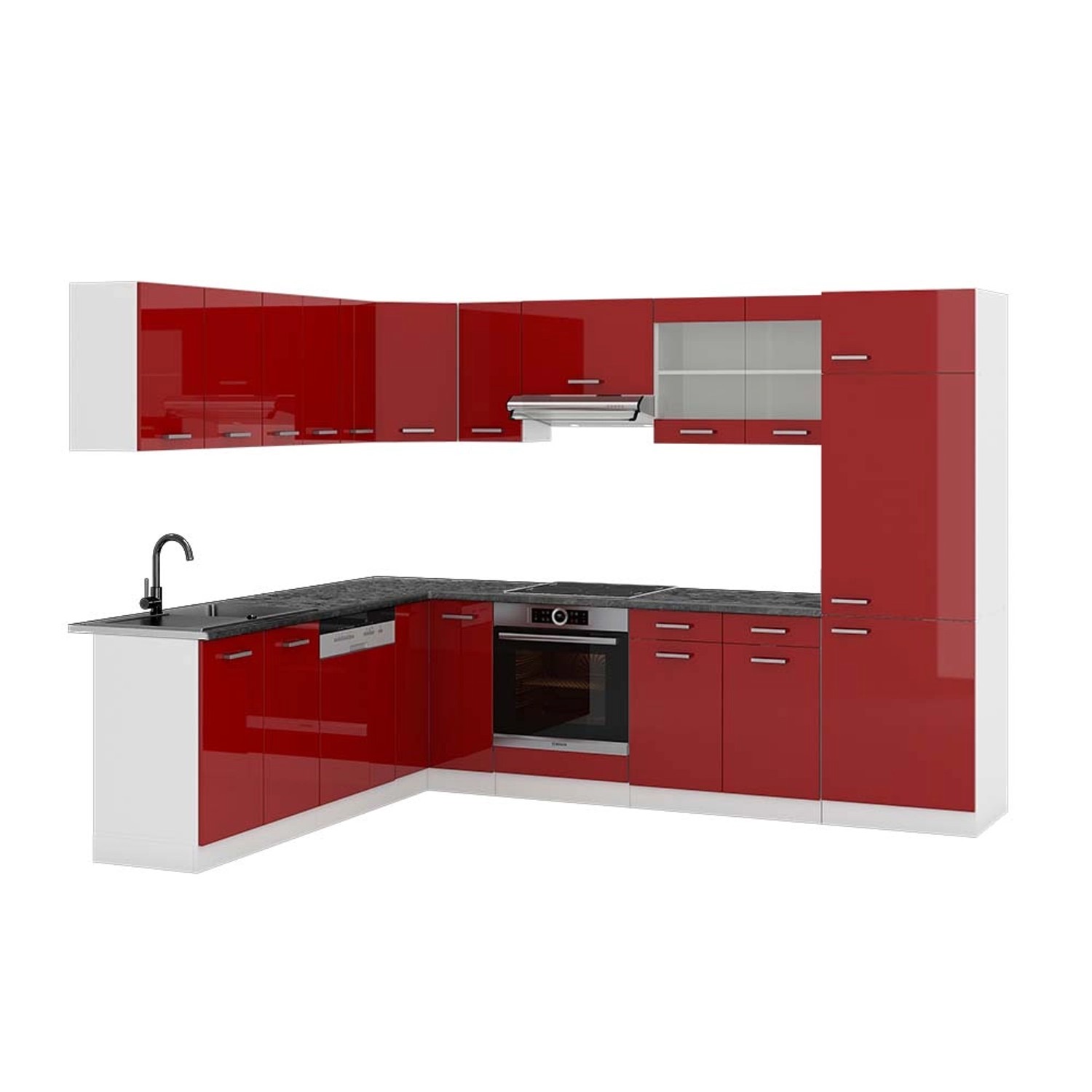 Vicco R-Line Eckküche Bordeaux Hochglanz/Weiß 227 x 287 cm AP Anthrazit günstig online kaufen