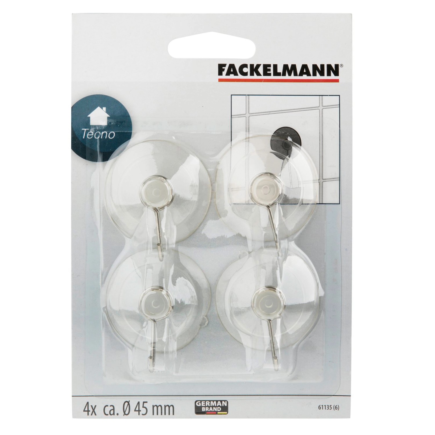 Fackelmann Saughaken, 4er Set. Transparente Handtuchhalter zur einfachen Montage.