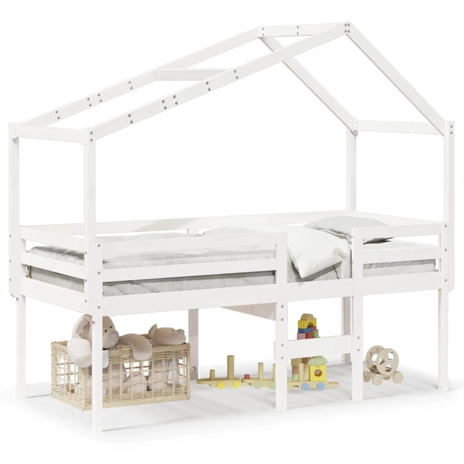 vidaXL Hochbett mit Dach Weiß 80x200 cm Massivholz Kiefer 3282056 günstig online kaufen