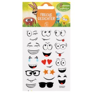 Brauns-Heitmann Eierfarben Sticker Freche Gesichter, 2 Blatt mit verschiedenen Gesichtsausdrücken.