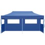Blaues, faltbares 3x6 m vidaXL Pop-Up-Partyzelt mit Seitenwänden und Fenstern.