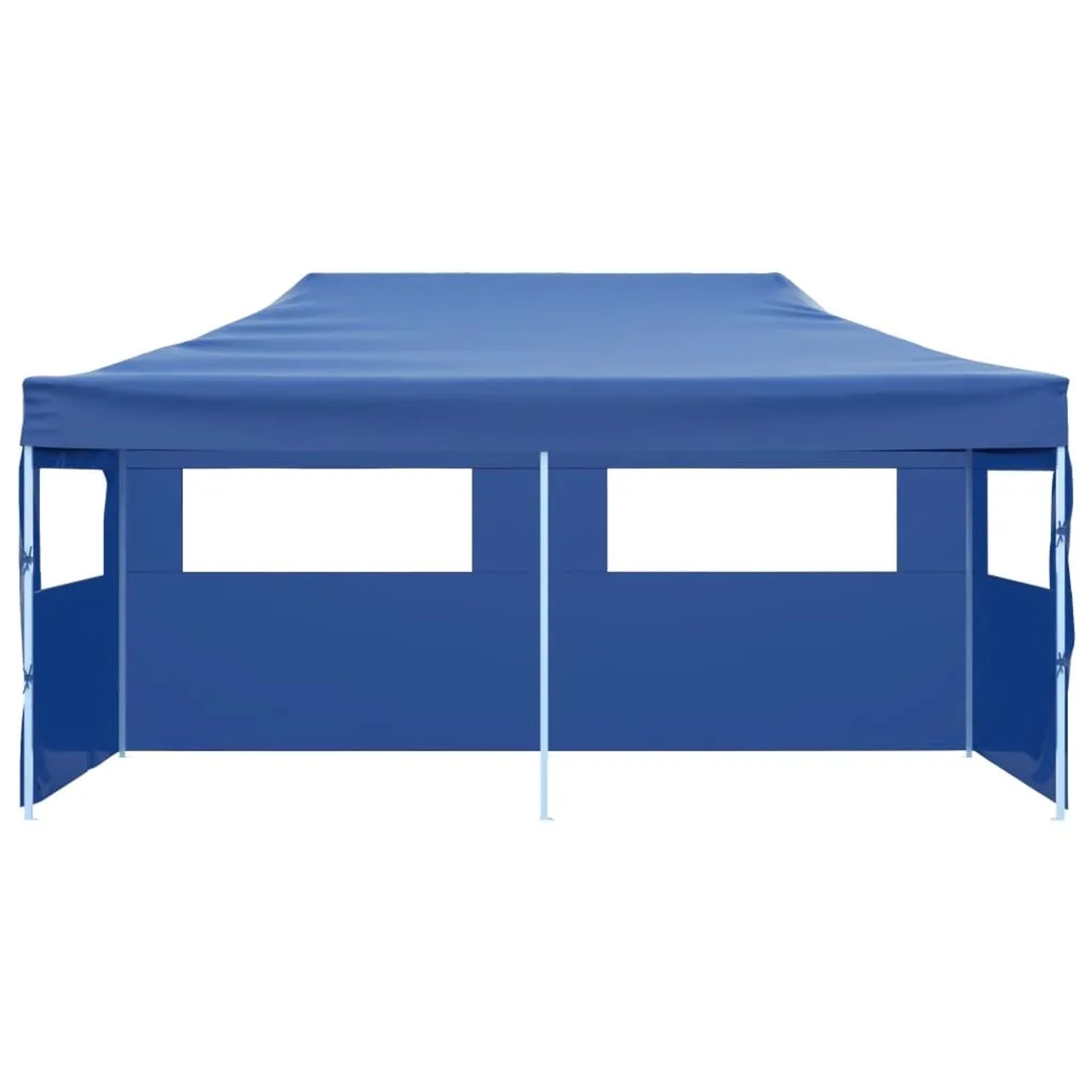 Blaues, faltbares 3x6 m vidaXL Pop-Up-Partyzelt mit Seitenwänden und Fenstern.