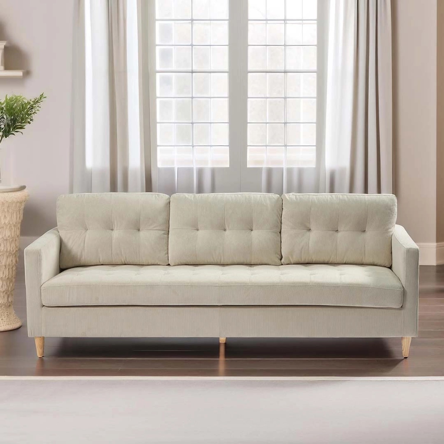 Sandfarbenes 3-Sitzer Sofa Marino aus Samt für Wohnzimmer.