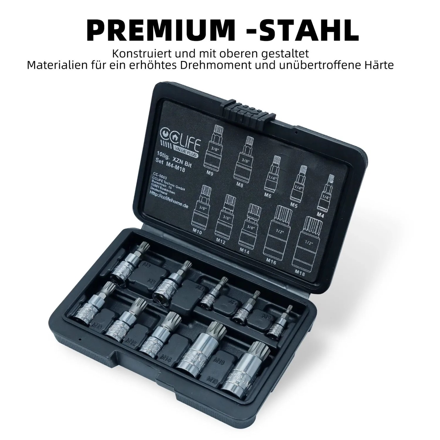 CCLIFE 10tlg Vielzahn Satz Vielzahn Nuss M4 - M18 Bit Set Xzn Innenvielzahn S2 Legierungsstahl Stecknuss Bitsatz_4