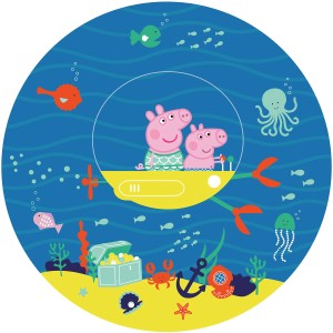 Runde Peppa Wutz Tapete (Ø 70cm) mit Peppa und Schorsch im U-Boot unter Wasser.