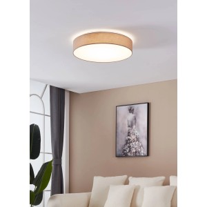 Moderne Eglo LED-Deckenleuchte Romao, Ø 57 cm, taupefarbener Textilschirm für Wohnraumbeleuchtung.