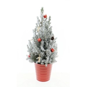 Dekorierte Zuckerhut-Fichte im Zinktopf, Adventschmuck für den Innen- und Außenbereich.