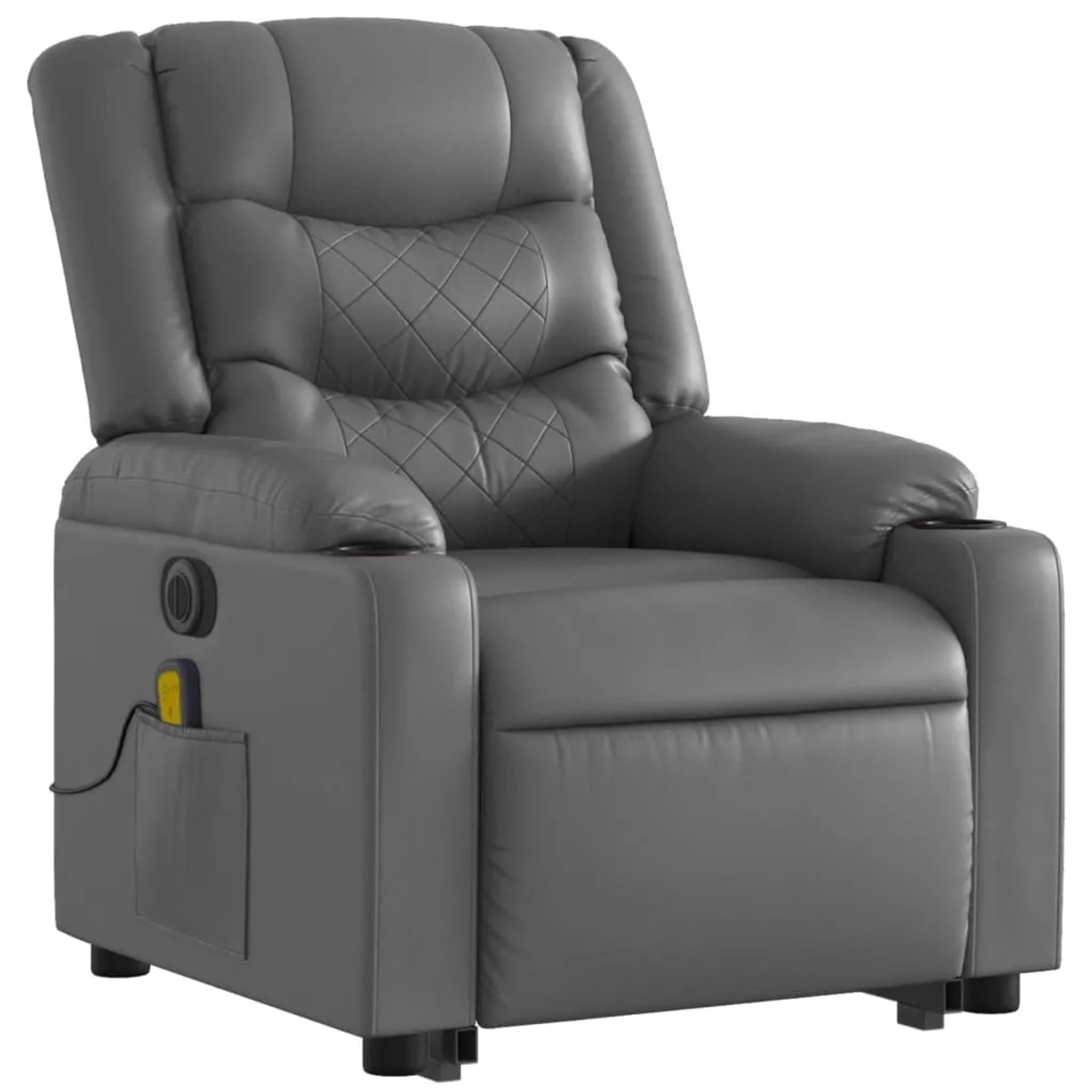 Grauer vidaXL Massagesessel mit Aufstehhilfe aus Kunstleder, elektrisch verstellbar.