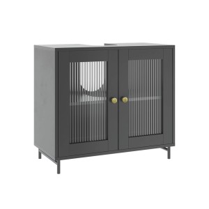 Grauer Vicco Waschbeckenunterschrank Malte (60 cm) mit zwei Türen und geriffeltem Glas.