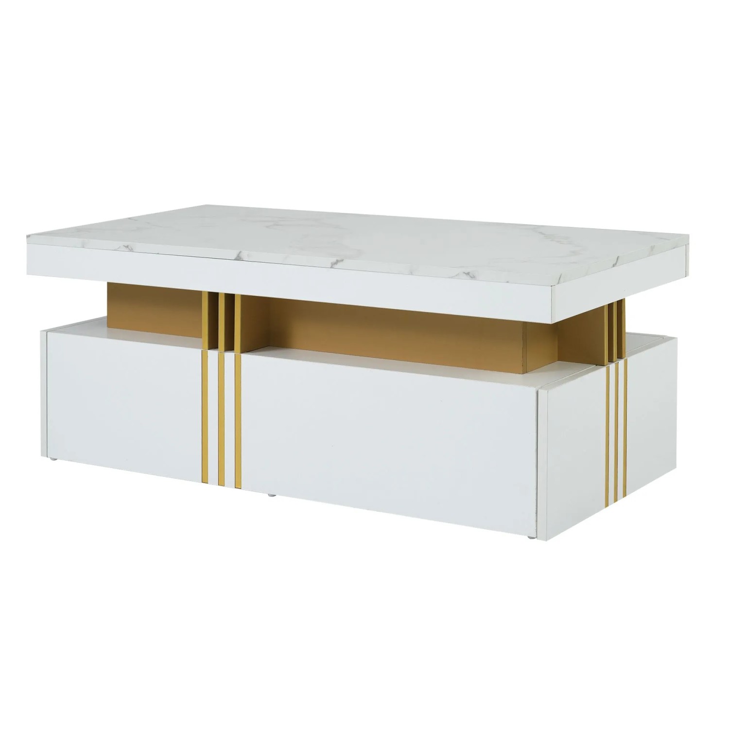 Okwish Couchtisch Rechteckig Mit Hochglanzplatte/2 Holzschubladen Für Wohnzimmer 100 × 50 Cm Weiß