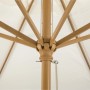 Detailaufnahme Marktschirm Malaga, Ø 300 cm, mit Seilzug: Holzgestell und cremefarbene Bespannung.