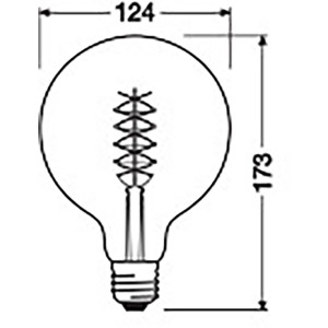 Technische Zeichnung Osram LED E27 Globe, Maße: 17,3 x 12,4 cm (H x Ø).