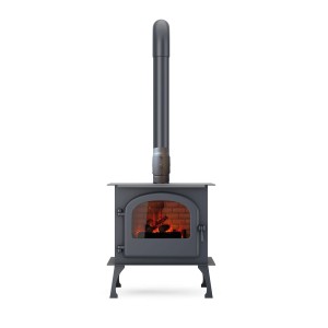 Dunkelgrauer Kaminofen mit KaminfilterKAT Rauchrohr Ø 150 mm. Zubehör für Kamine & Öfen.