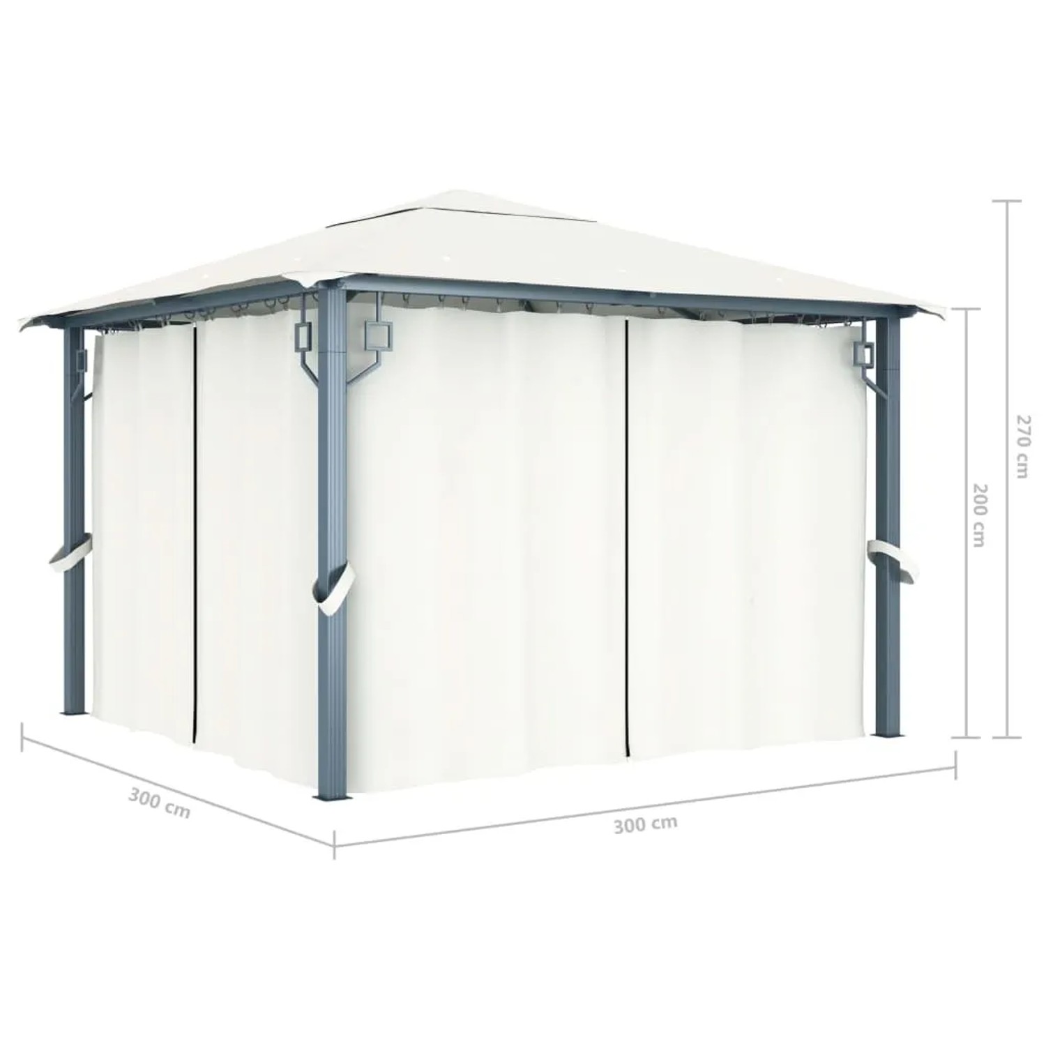 Cremefarbener vidaXL Pavillon 300x300 cm mit Vorhängen und Aluminiumrahmen. Ideal für Garten und Terrasse.