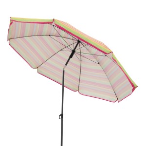 Derby Marktschirm COMO, Ø 165 cm, Orange-Mix, mit Knickfunktion, gestreift.