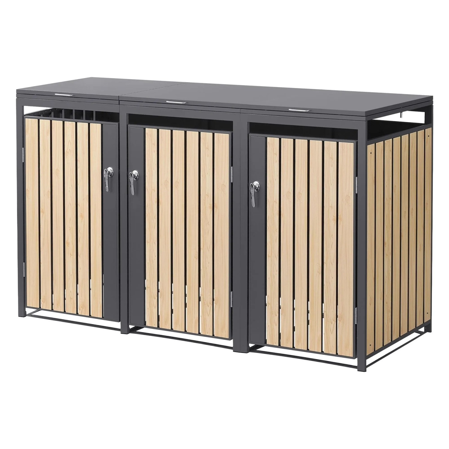 Ml-Design Mülltonnenbox 3er 200x80x120 cm Anthrazit-Holzoptik