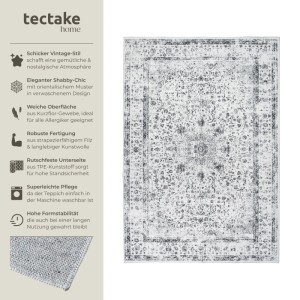 Tectake Vintage Designer Teppich Aliya Verschiedene Größen Orientalisches Muster 200 x 274 cm 274 x 200 x 0 60 cm Grau