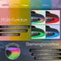 Produktbild der schwarzen LED-Deckenleuchte Mazzaro mit Ventilator, RGB-Funktion und Sternenglanzeffekt.