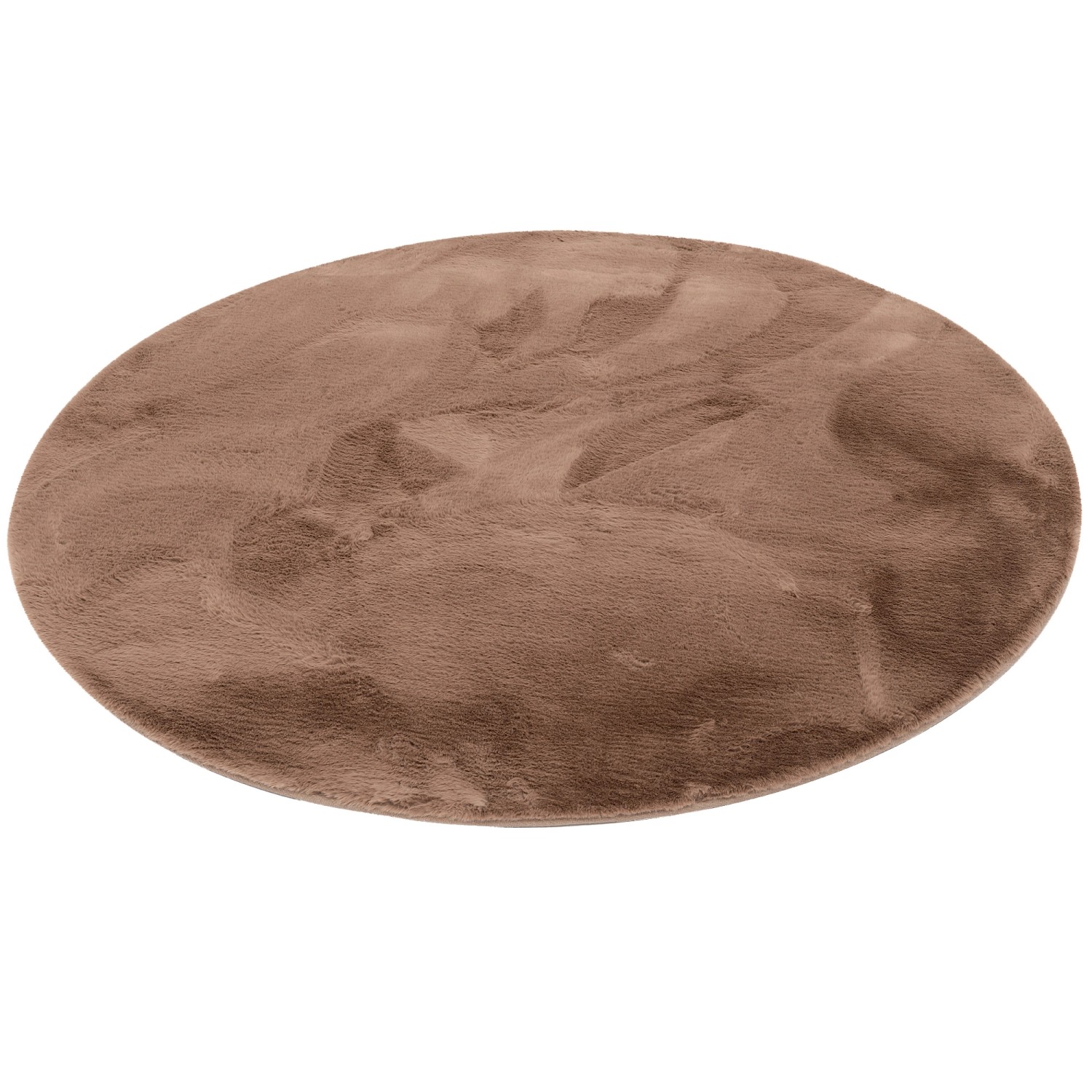 Pergamon Luxus Super Soft Fellteppich Plush Rund Braun 160x160cm günstig online kaufen