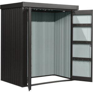Floraworld Premium Geräteschrank mit Flachdach, 153x185x98 cm, offen, metallgrau.