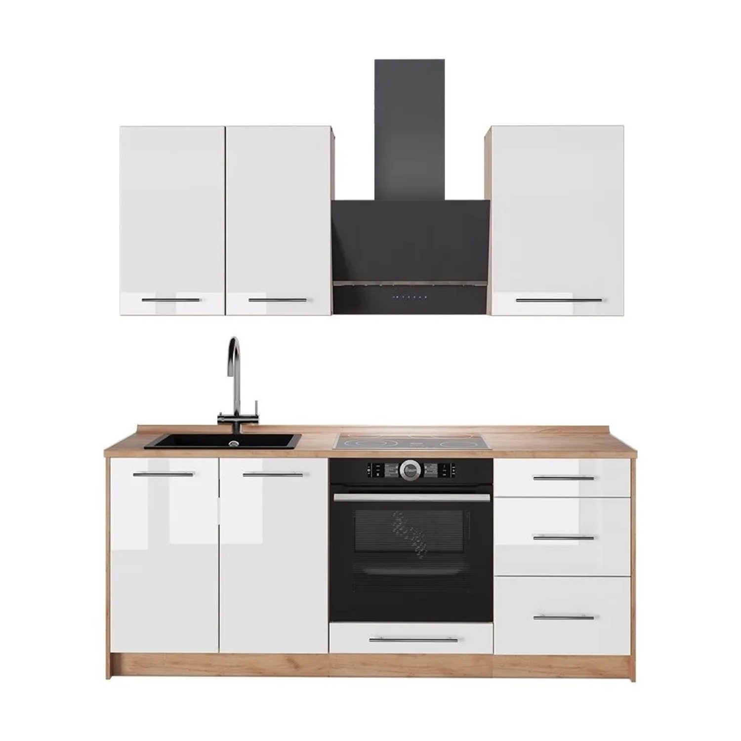 Vicco Singleküche Fame-Line Weiß Hochglanz/Goldkraft Eiche 190 x 82 AP Eiche Art Nr 64892