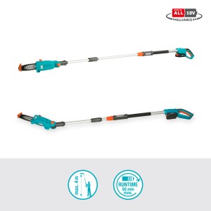 Gardena Akku-Teleskop-Hochentaster TCS 20/18V, ausziehbar bis 4m, mit Akku und Ladegerät.