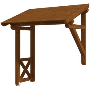 Skan Holz Vordach Paderborn 3, nussbaum lasiert, 242x156 cm. Haustürvordach aus Holz mit Zapfenverbindungen.