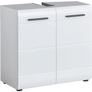 Weißer Trendteam Waschbeckenunterschrank Skin Bad, 60 cm breit, mit zwei Türen und schwarzen Griffen.