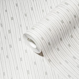 PROFHOME Streifen Tapete in Creme, Grau und Silber mit Glitzer-Effekt.