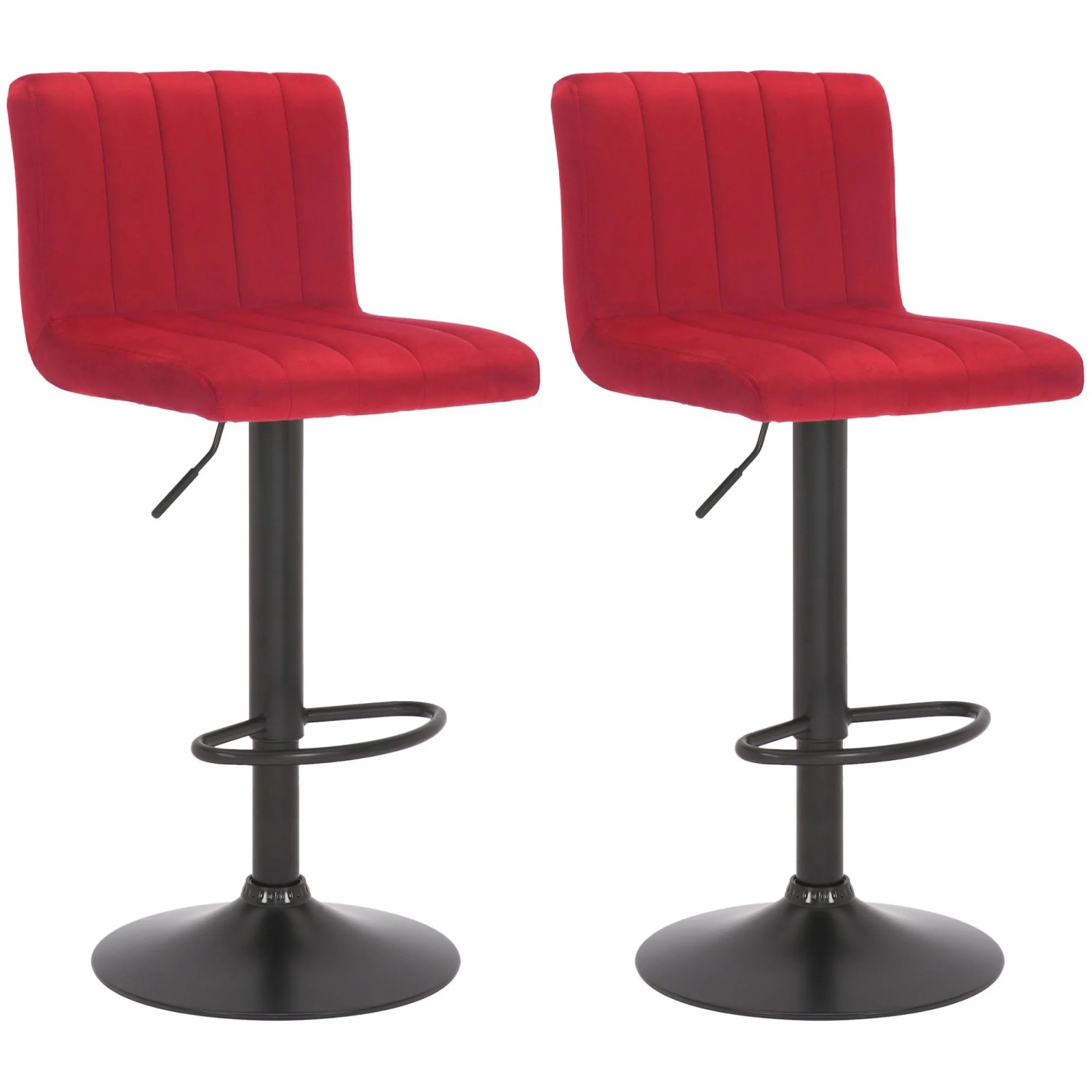 DELUKE 2er Set Barhocker NUBEL Samt Rot 41x49x87cm Barstuhl Höhenverstellbar Mit Lehne Drehbar Tresenhocker Tresenstuhl