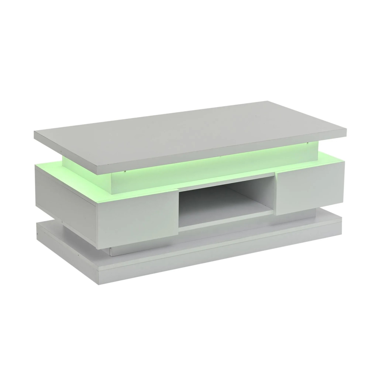 okwish Couchtisch mit LED Schubladen Höhenverstellbar Stauraum 100x50x40cm Hochglanz Weiß
