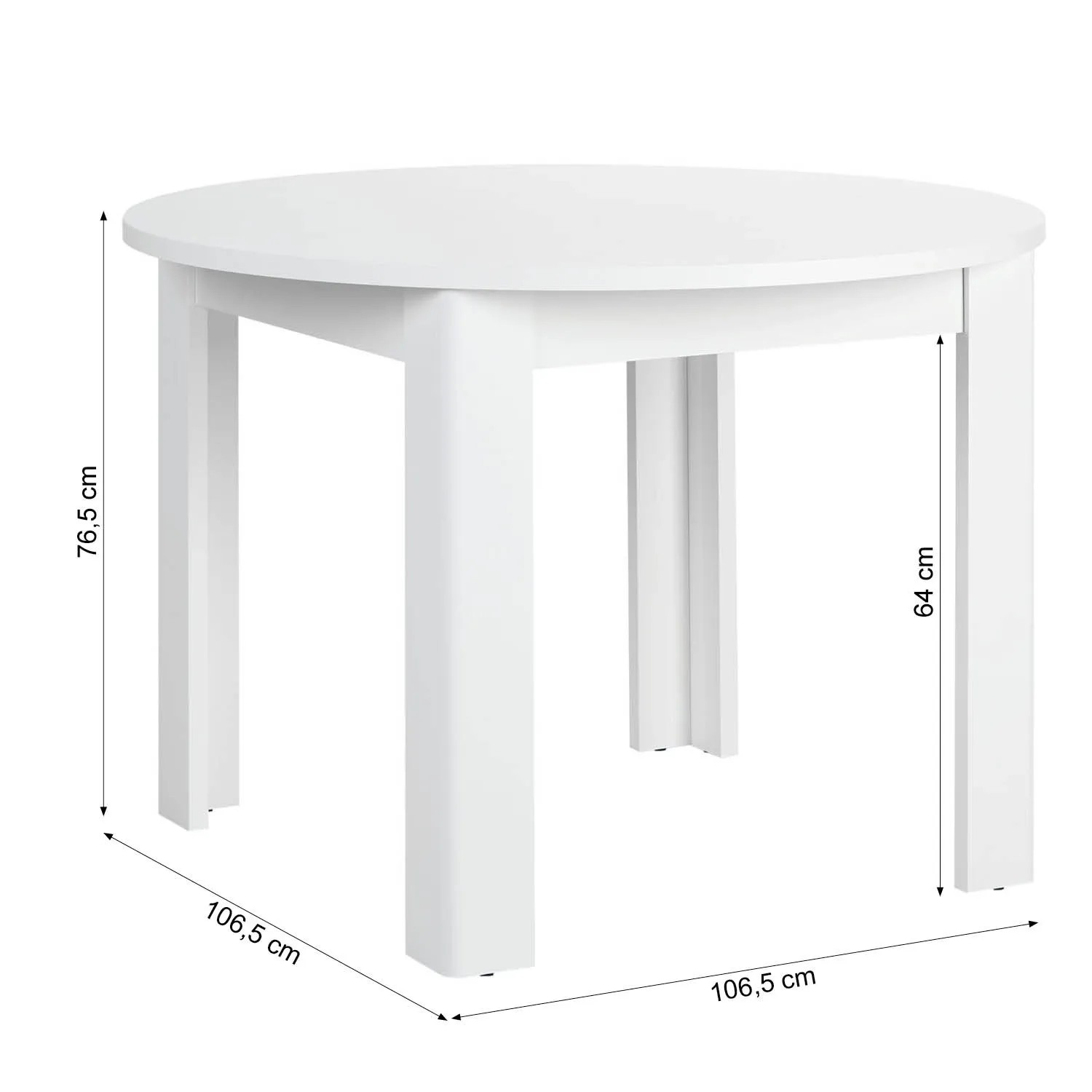 Runder, weißer Esstisch Homestyle4u, 106 cm Durchmesser, ideal für kleine Küchen oder Esszimmer.