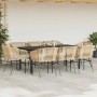 9-teilige Garten Essgruppe aus Rattan mit schwarzen Tisch und hellgrauen Kissen.
