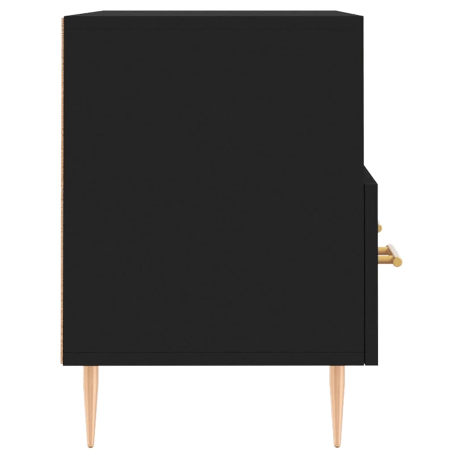 Schwarzer TV-Schrank (80 cm) mit Holzwerkstoff und Füßen aus hellem Holz.