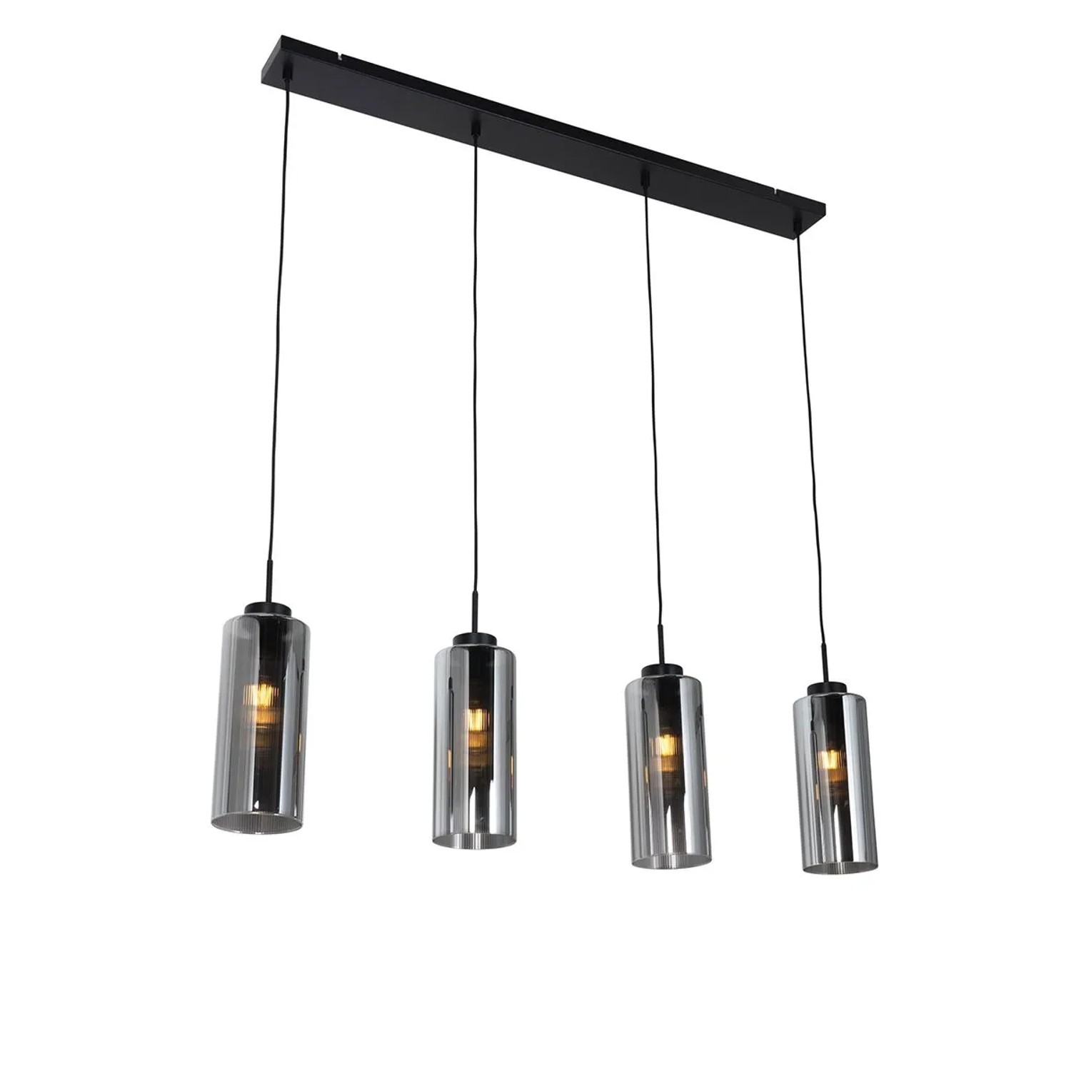 QAZQA Art Deco Hängelampe Schwarz mit Rauchglas 4 Flammig   Laura