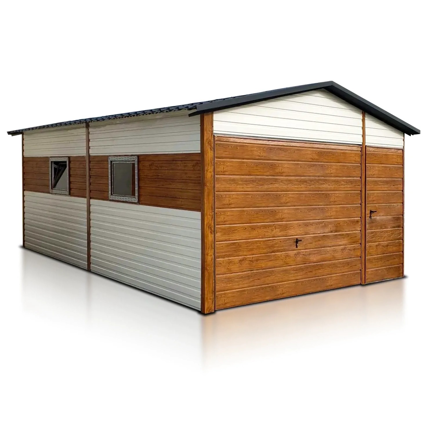 Liderstal Einzelgarage Premium aus Blech 400 x 600 cm Satteldach Schwingtor Weiß