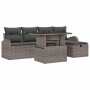 Graues 6-tlg. vidaXL Garten-Sofa-Set aus Poly Rattan mit Kissen und Stauraum.