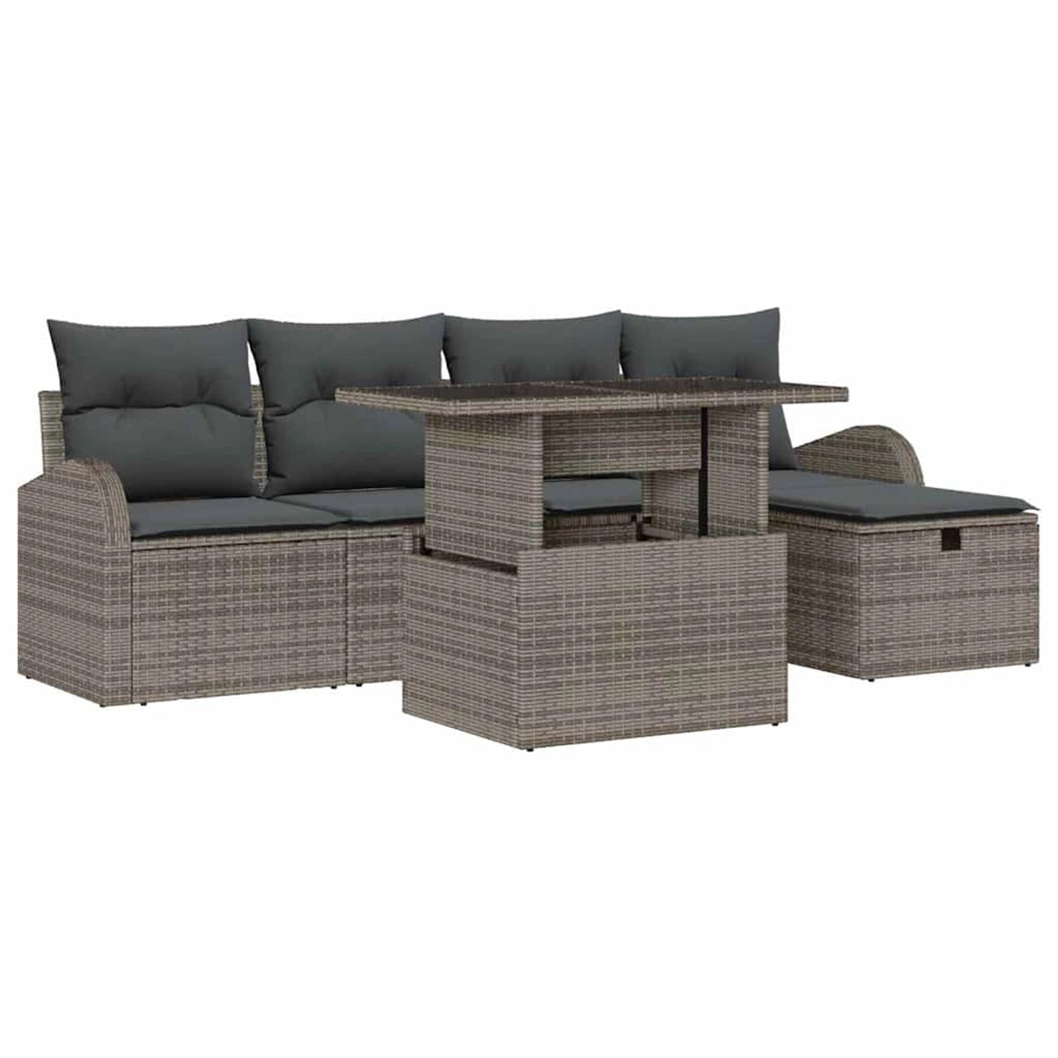 vidaXL Garten-Sofa-Set mit Kissen mit Speicher 6-Tlg Grau Poly Rattan 33597 günstig online kaufen